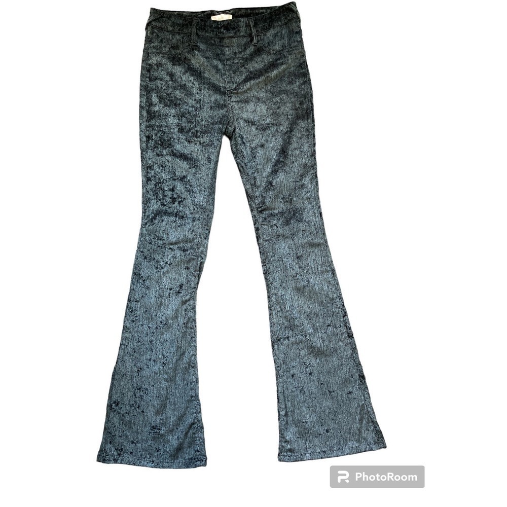 Altar'd State High Waist Flare Pull On Pants Metallic Teal Crushed Corduroy Sz M